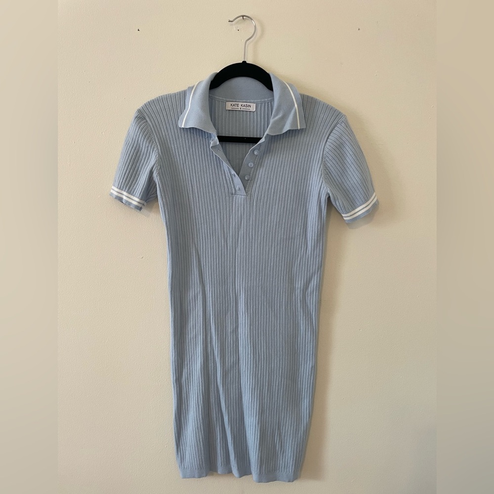 Kate Kasin Mini Polo Dress, Baby Blue size S